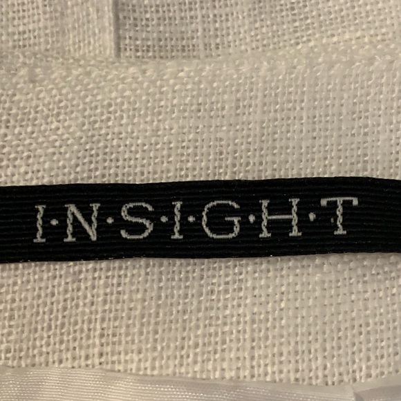 INSIGHT WHITE LINEN PENCIL SKIRT BRONZE BUTTON & CHIFFON ACCENTS WOMEN’S SIZE 8. - Picture 7 of 10